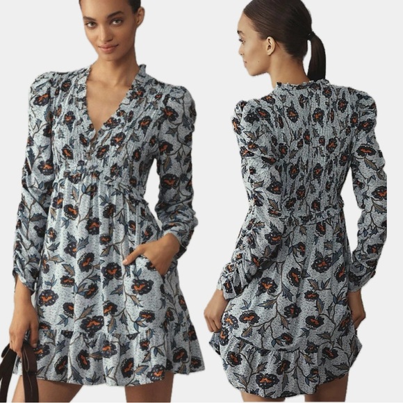 Anthropologie Dresses & Skirts - Anthropologie Blue Floral Smocked Mini Dress, Size L Worn on TV